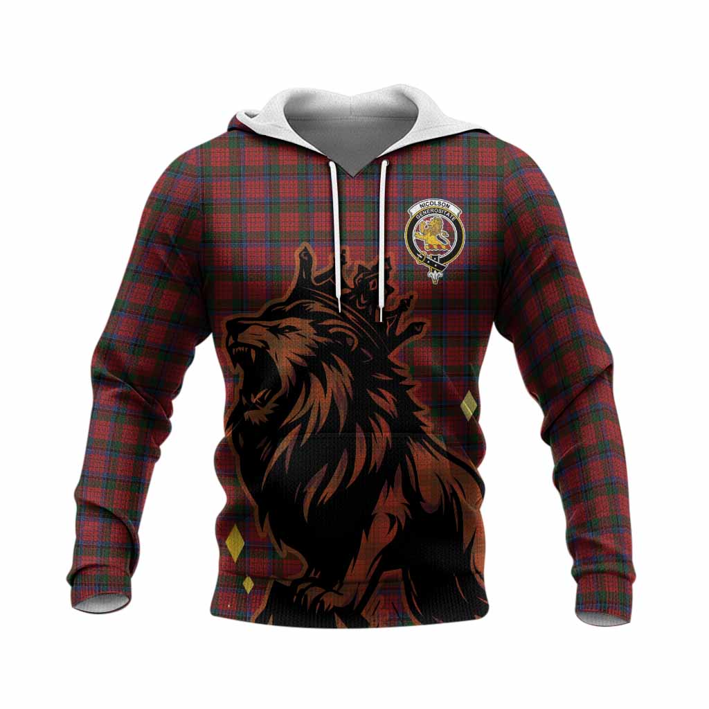 Nicolson Tartan Family Crest Knitted Hoodie Crowned Lion Roaring