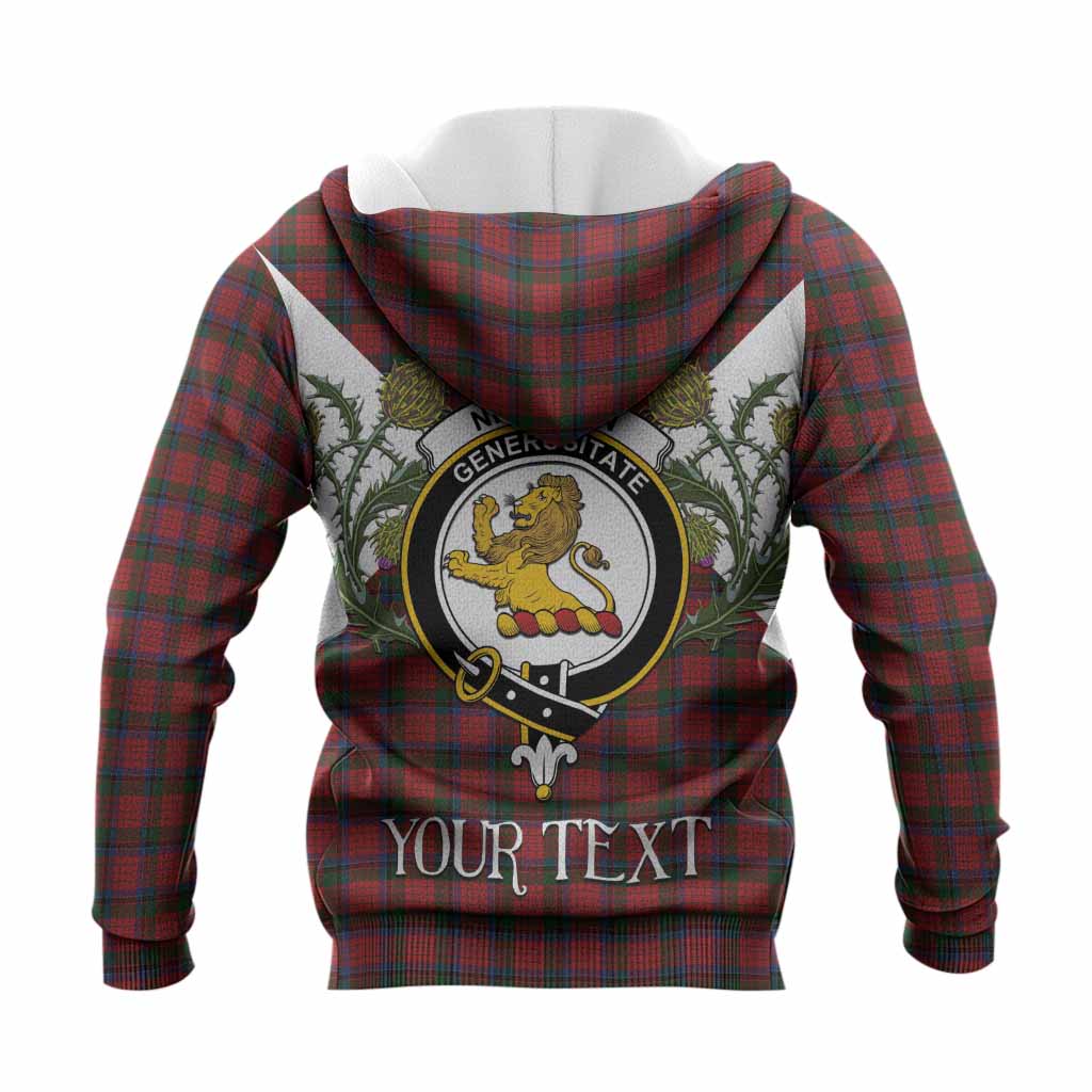Nicolson Tartan Family Crest Knitted Hoodie Scottish Burns Night Thistle Floral