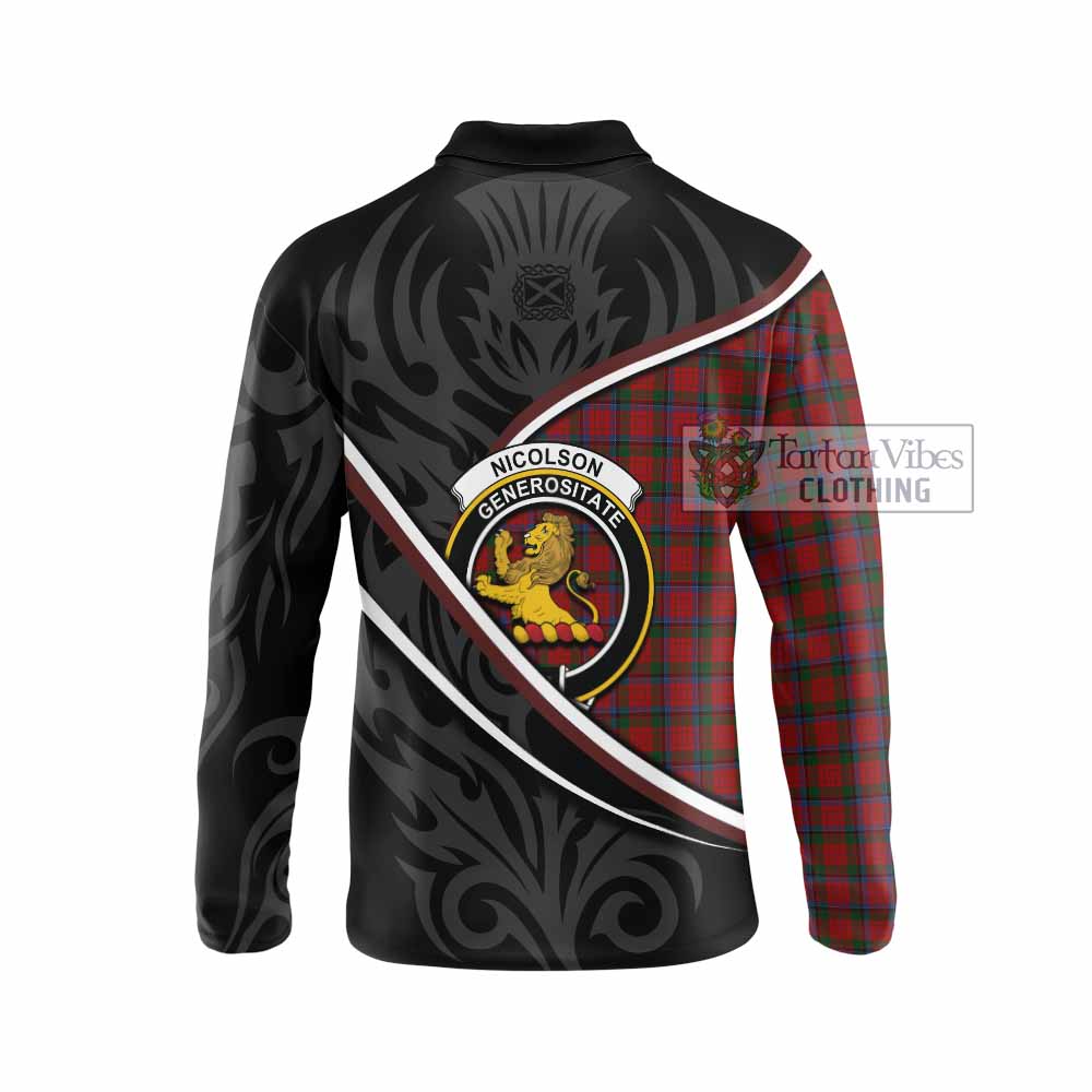 Nicolson Tartan Family Crest Long Sleeve Polo Shirt Celtic Scottish Thistle Floral - Tartan Vibes Clothing