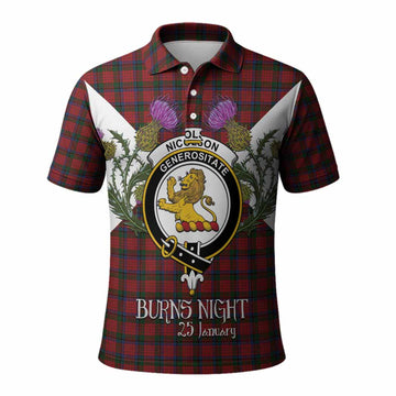 Nicolson Tartan Family Crest Polo Shirt Scottish Burns Night Thistle Floral