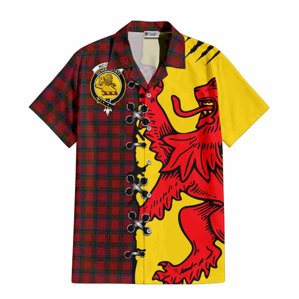 Nicolson Tartan Family Crest Short Sleeve Button Shirt Lion Rampant Honor - Tartan Vibes Clothing
