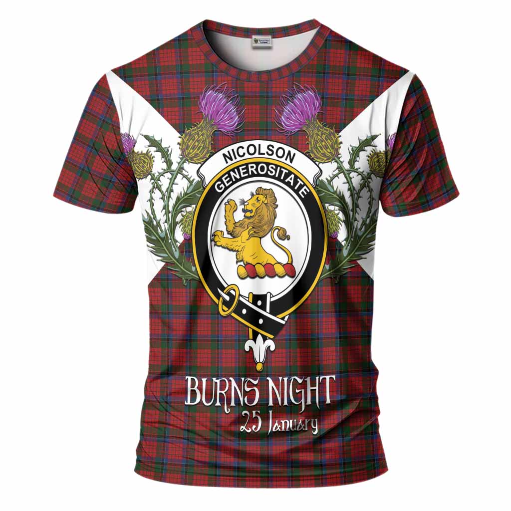 Nicolson Tartan Family Crest T-Shirt Scottish Burns Night Thistle Floral