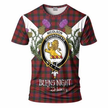 Nicolson Tartan Family Crest T-Shirt Scottish Burns Night Thistle Floral