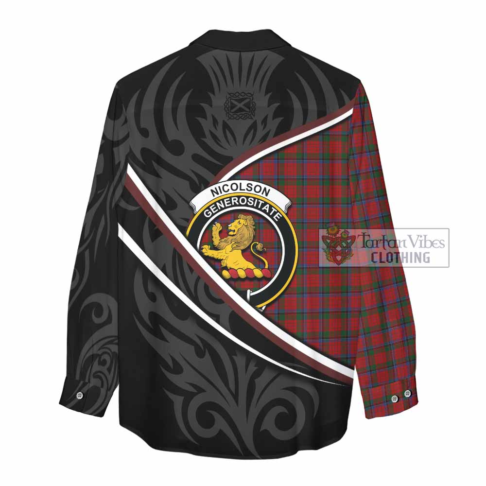 Nicolson Tartan Family Crest Women Casual Shirt Celtic Scottish Thistle Floral - Tartan Vibes Clothing