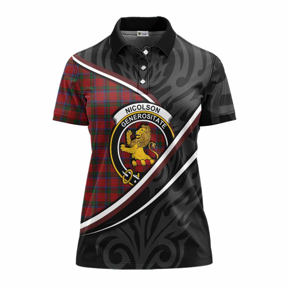 Nicolson Tartan Family Crest Women's Polo Shirt Celtic Scottish Thistle Floral - Tartan Vibes Clothing