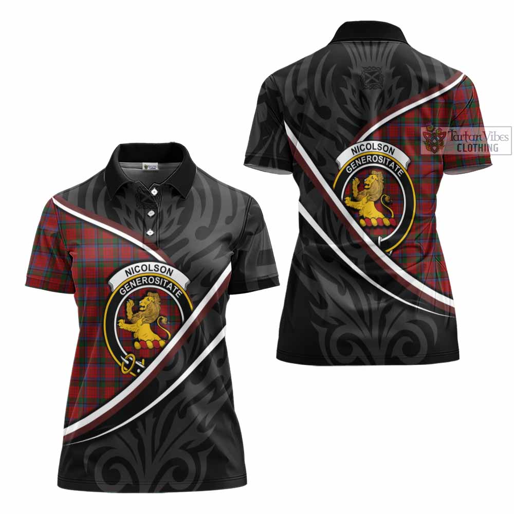 Nicolson Tartan Family Crest Women's Polo Shirt Celtic Scottish Thistle Floral - Tartan Vibes Clothing