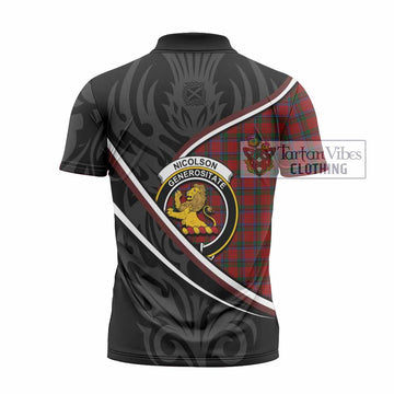 Nicolson Tartan Family Crest Zipper Polo Shirt Celtic Scottish Thistle Floral - Tartan Vibes Clothing