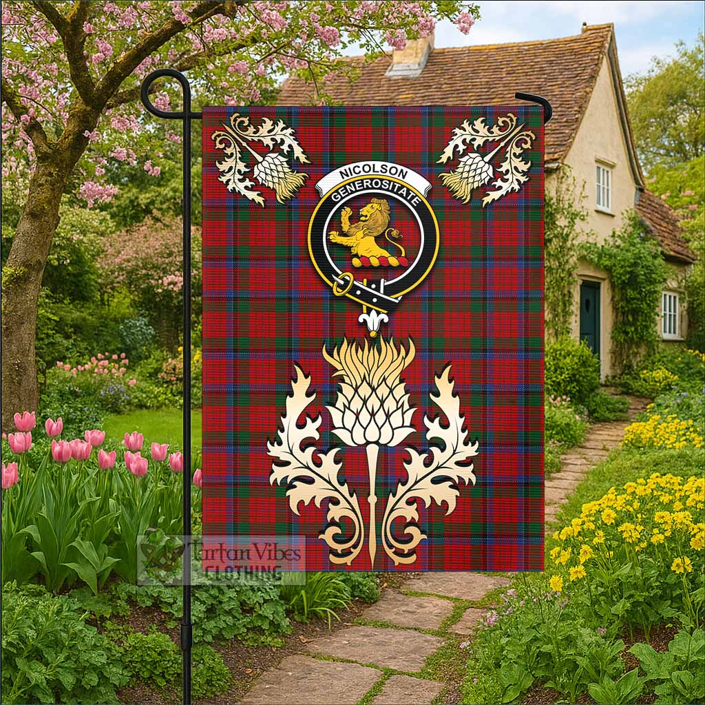 Nicolson Tartan Garden Flag with Golden Regal Scottish Thistle Emblem - Tartan Vibes Clothing