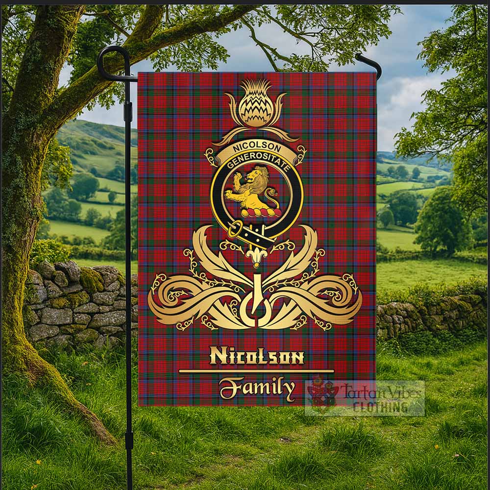 Nicolson Tartan Garden Flag with Highland Thistle Cherish Family Crest Style - Tartan Vibes Clothing