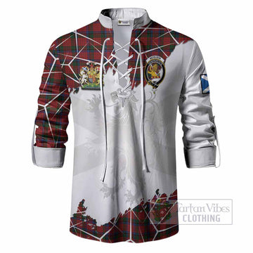 Nicolson Tartan Ghillie Shirt with Family Crest and Lion Rampant Grunge Style