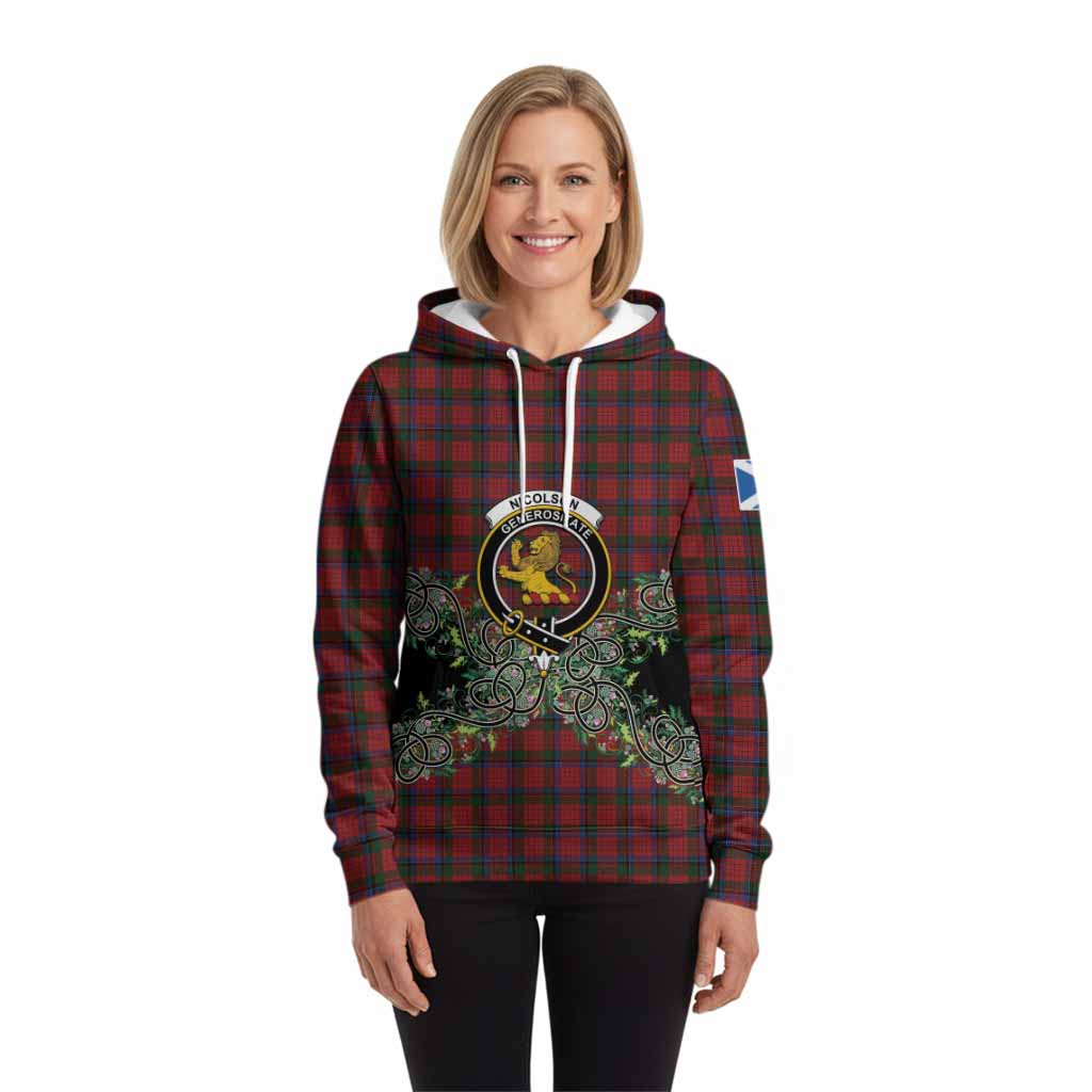 Nicolson Tartan Hoodie Thistle Scottish Spirit