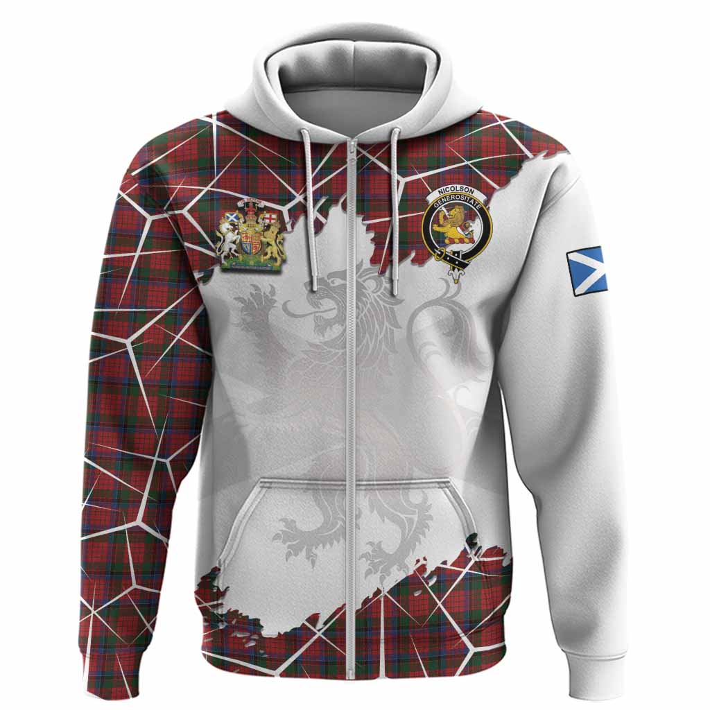 Nicolson Tartan Hoodie with Family Crest and Lion Rampant Grunge Style