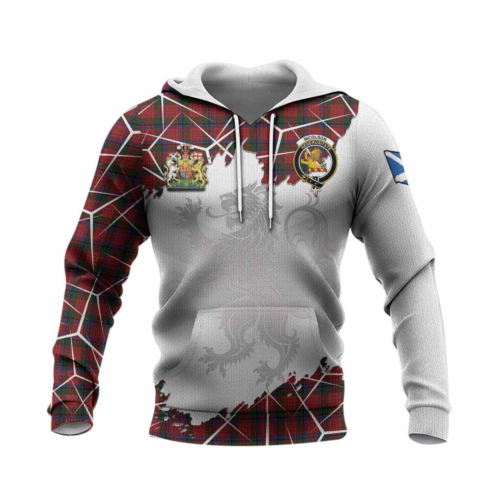 Nicolson Tartan Knitted Hoodie with Family Crest and Lion Rampant Grunge Style