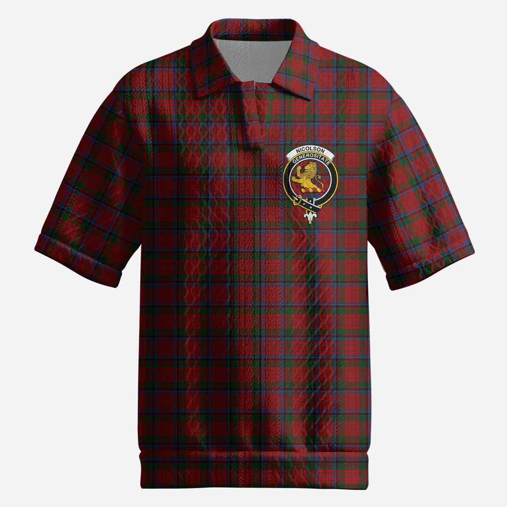 Nicolson Tartan Men’s Polo Sweater Top with Family Crest