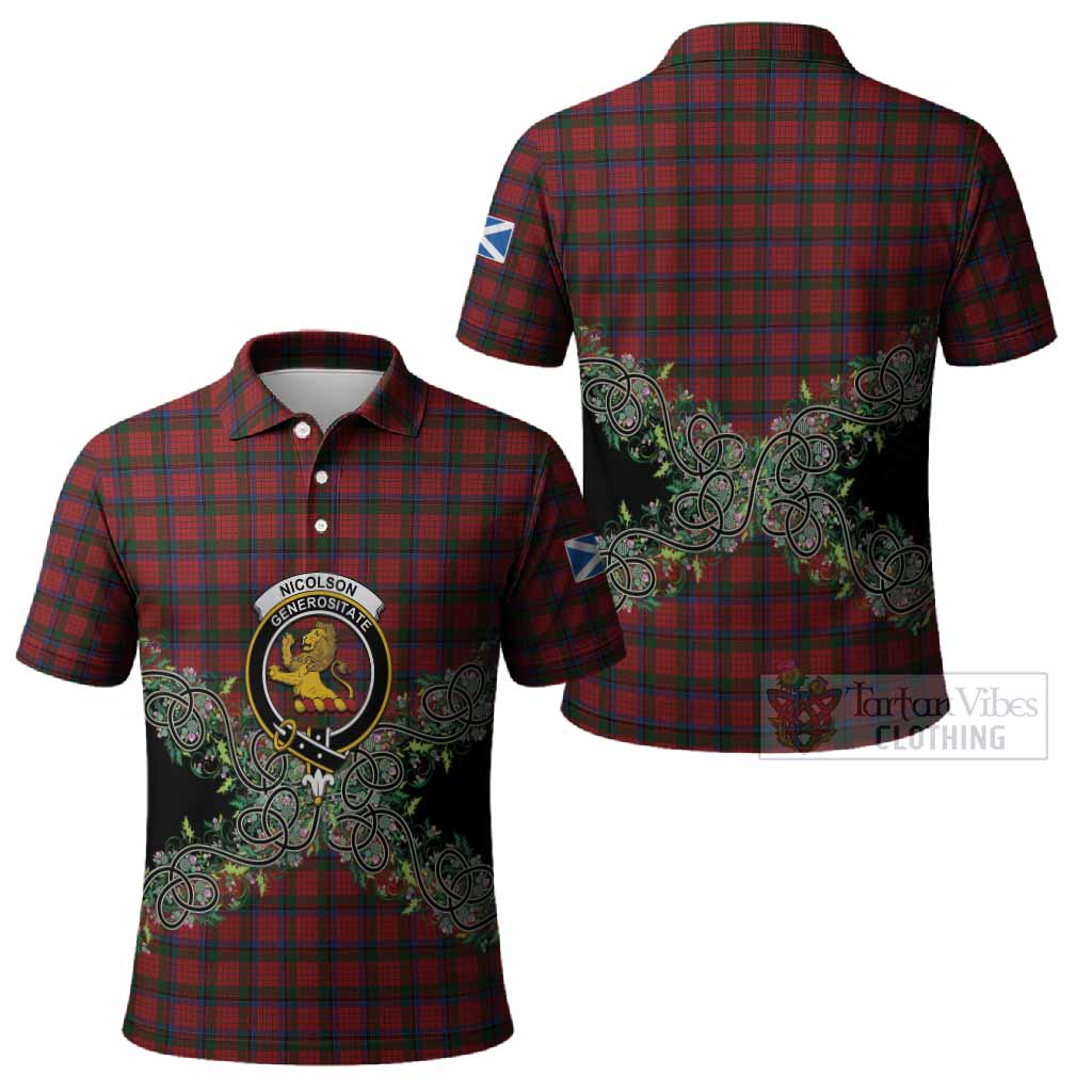 Nicolson Tartan Polo Shirt Thistle Scottish Spirit
