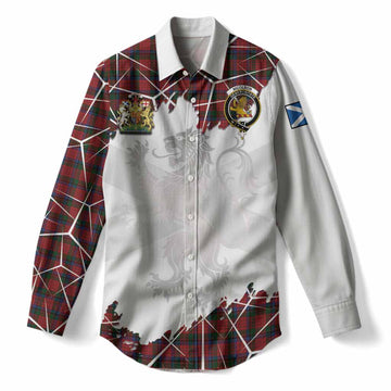 Nicolson Tartan Women Casual Shirt with Family Crest and Lion Rampant Grunge Style