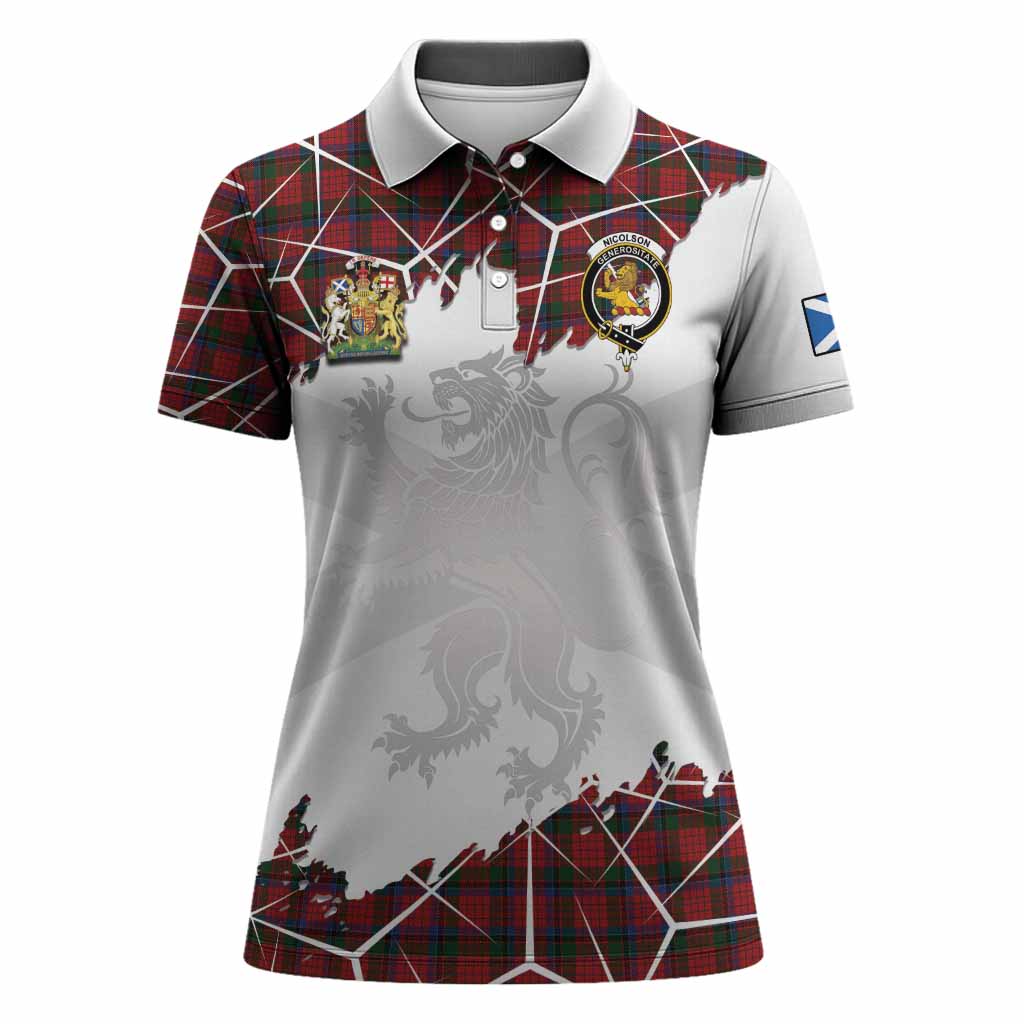 Nicolson Tartan Women Polo Shirt with Family Crest and Lion Rampant Grunge Style