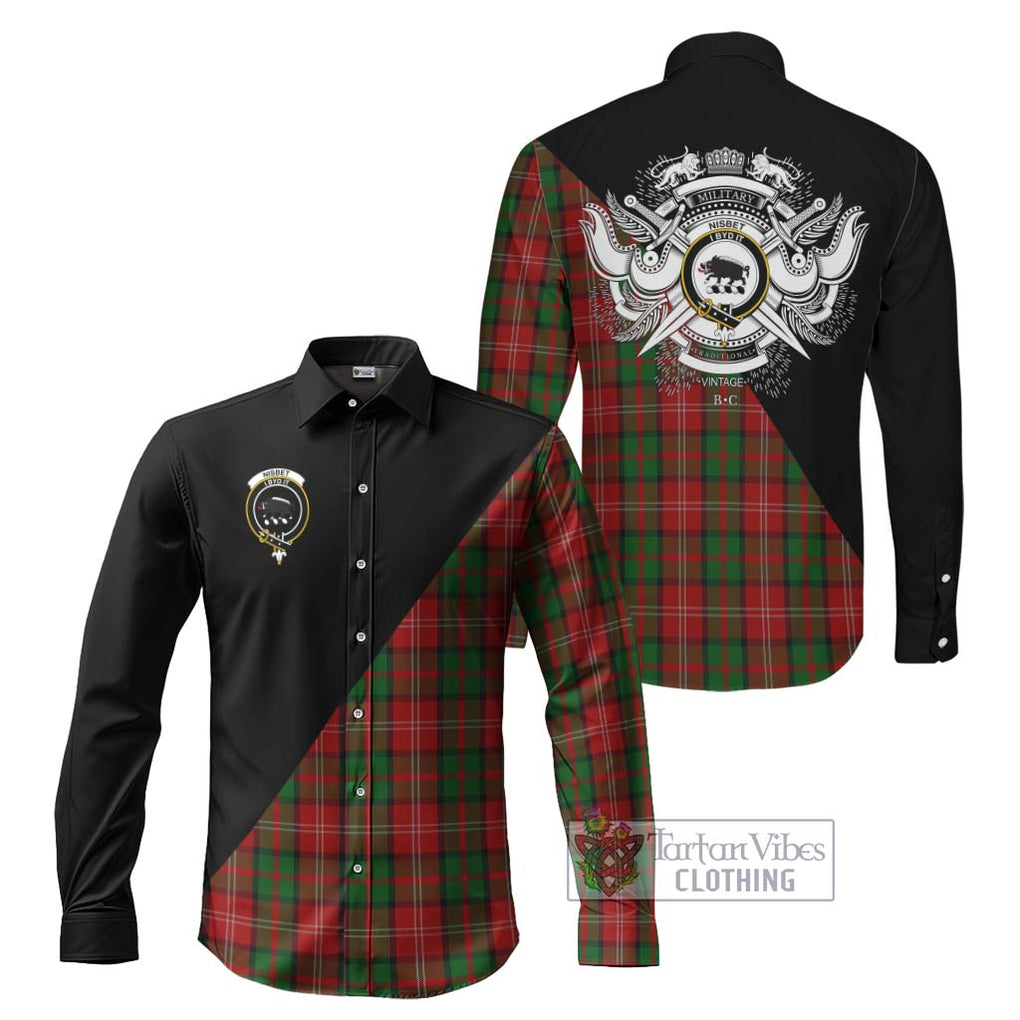 Nisbet Tartan Long Sleeve Button Shirt with Family Crest and Military Logo Style Men's Shirt S - Tartanvibesclothing Shop