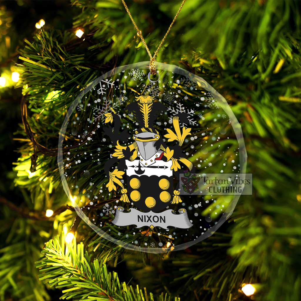 Nixon Irish Clan Christmas Glass Ornament with Coat of Arms Transparent Glass Circle - 2D-tartanvibesclothing