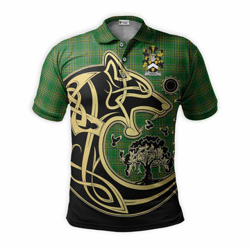 Noble Irish Tartan Polo Shirt with Coat of Arms Celtic Wolf Style