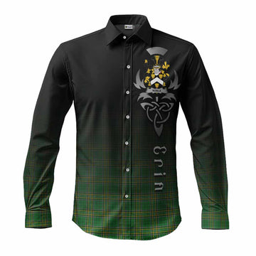 Tartan Vibes Clothing Noble Irish Clan Long Sleeve Button Shirt with Coat of Arms Erin Go Bragh Celtic Inspired