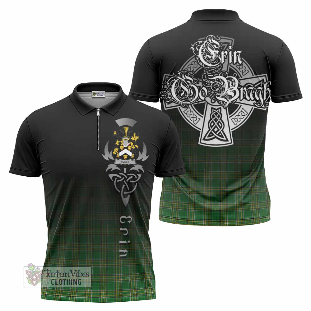 Tartan Vibes Clothing Noble Irish Clan Zipper Polo Shirt with Coat of Arms Erin Go Bragh Celtic Inspired