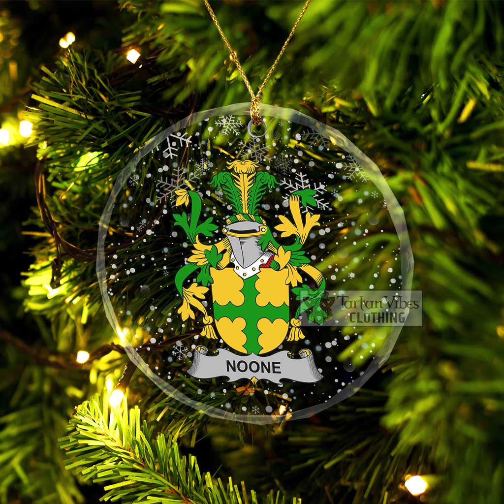Noone Irish Clan Christmas Glass Ornament with Coat of Arms Transparent Glass Circle - 2D-tartanvibesclothing