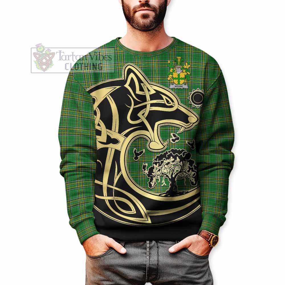 Noone Irish Tartan Sweatshirt with Coat of Arms Celtic Wolf Style - Tartan Vibes Clothing