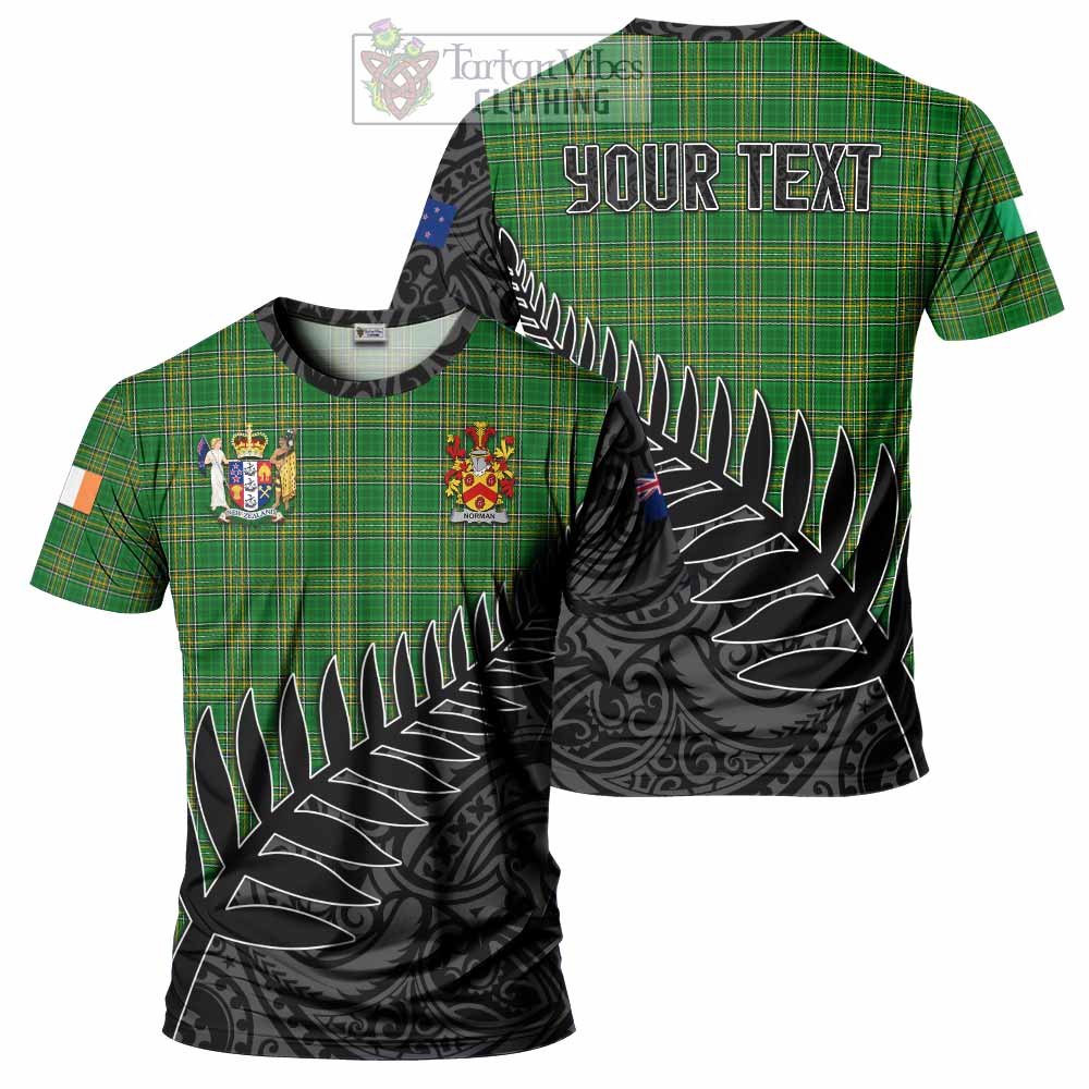 Tartan Vibes Clothing Norman Irish Clan Tartan T-Shirt with Coat of Arms New Zealand Silver Fern Half Style