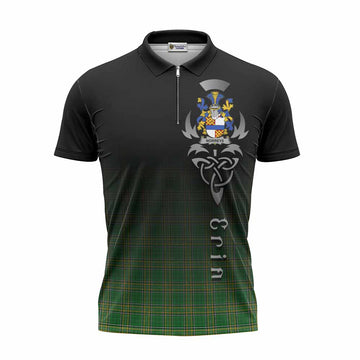Tartan Vibes Clothing Norreys Irish Clan Zipper Polo Shirt with Coat of Arms Erin Go Bragh Celtic Inspired