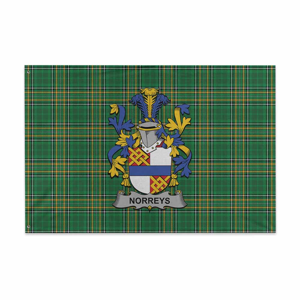 Tartan Vibes Clothing Norreys Irish Clan Tartan House Flag with Coat of Arms