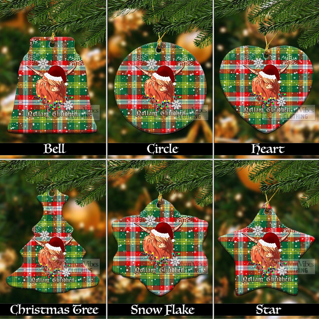 Northwest Territories Canada Tartan Christmas Ceramic Ornaments with Twinkle Highland Cattle Ceramic - Tartan Vibes Clothing