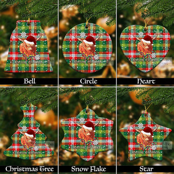 Northwest Territories Canada Tartan Christmas Ceramic Ornaments with Twinkle Highland Cattle Ceramic - Tartan Vibes Clothing