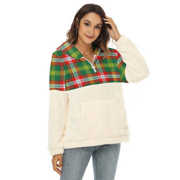 Northwest Territories Canada Tartan Half Style Women's Borg Fleece Hoodie with Half Zip
