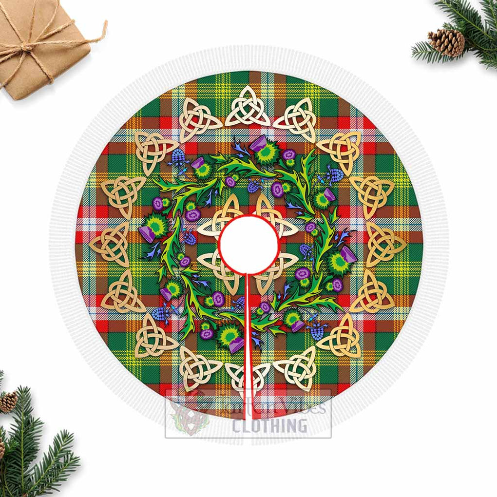 Northwest Territories Canada Tartan Christmas Tree Skirt with Thistle Celtic Knot Style Fringed Tree Skirts - Tartan Vibes Clothing