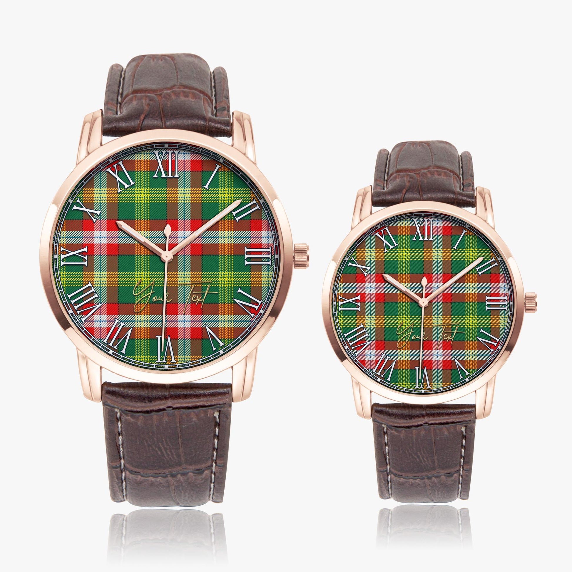 Northwest Territories Canada Tartan Personalized Your Text Leather Trap Quartz Watch Wide Type Rose Gold Case With Brown Leather Strap - Tartanvibesclothing