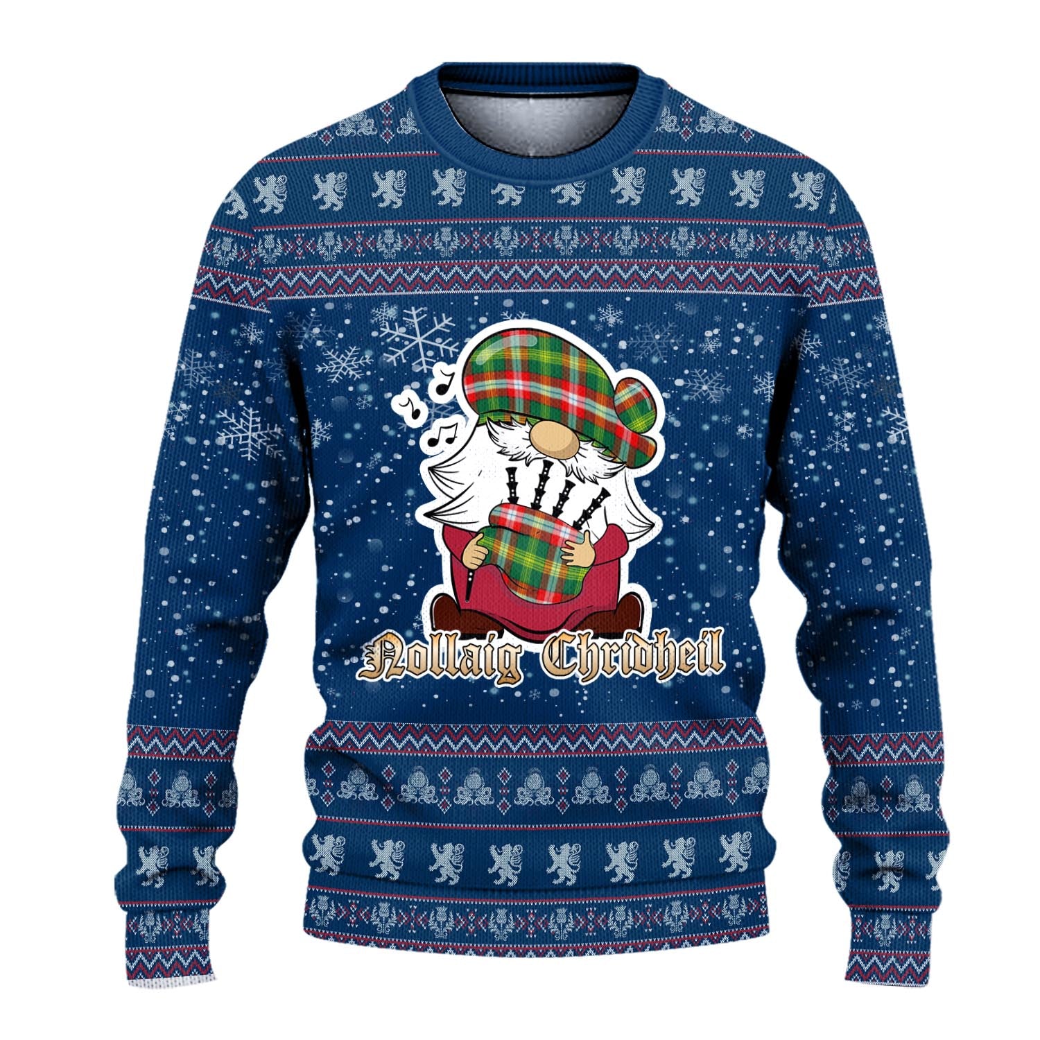 Northwest Territories Canada Clan Christmas Family Knitted Sweater with Funny Gnome Playing Bagpipes - Tartanvibesclothing