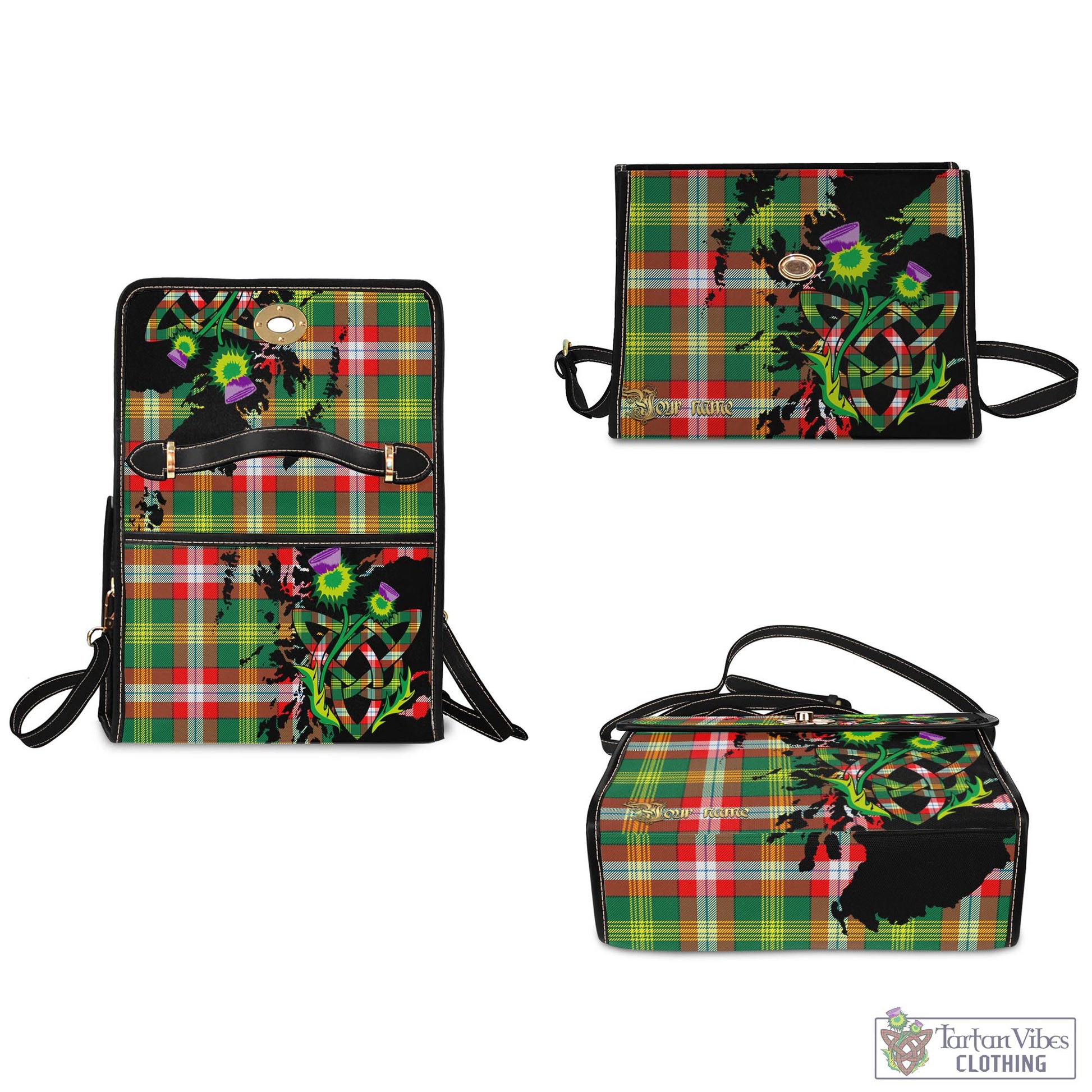 Tartan Vibes Clothing Northwest Territories Canada Tartan Waterproof Canvas Bag with Scotland Map and Thistle Celtic Accents