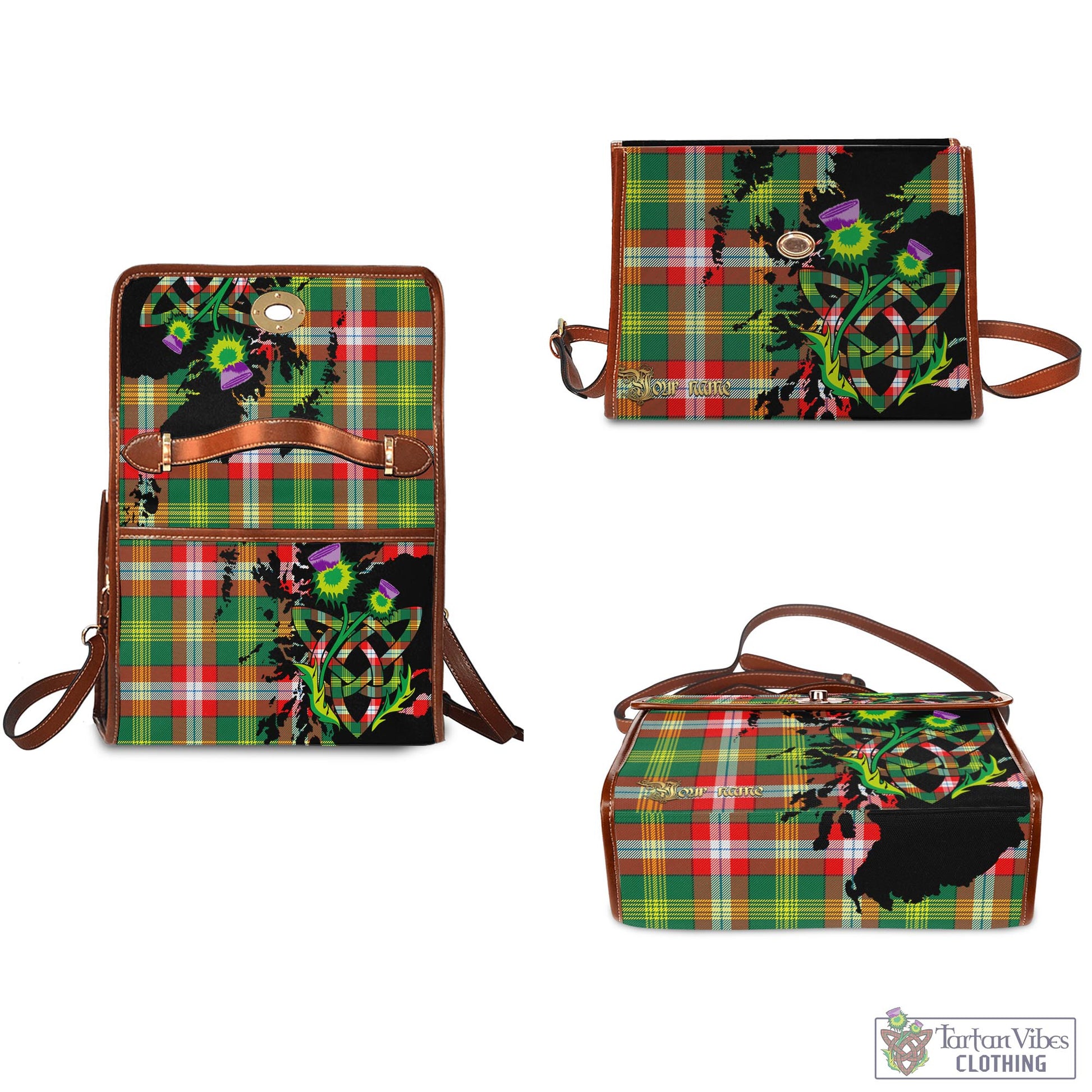 Tartan Vibes Clothing Northwest Territories Canada Tartan Waterproof Canvas Bag with Scotland Map and Thistle Celtic Accents