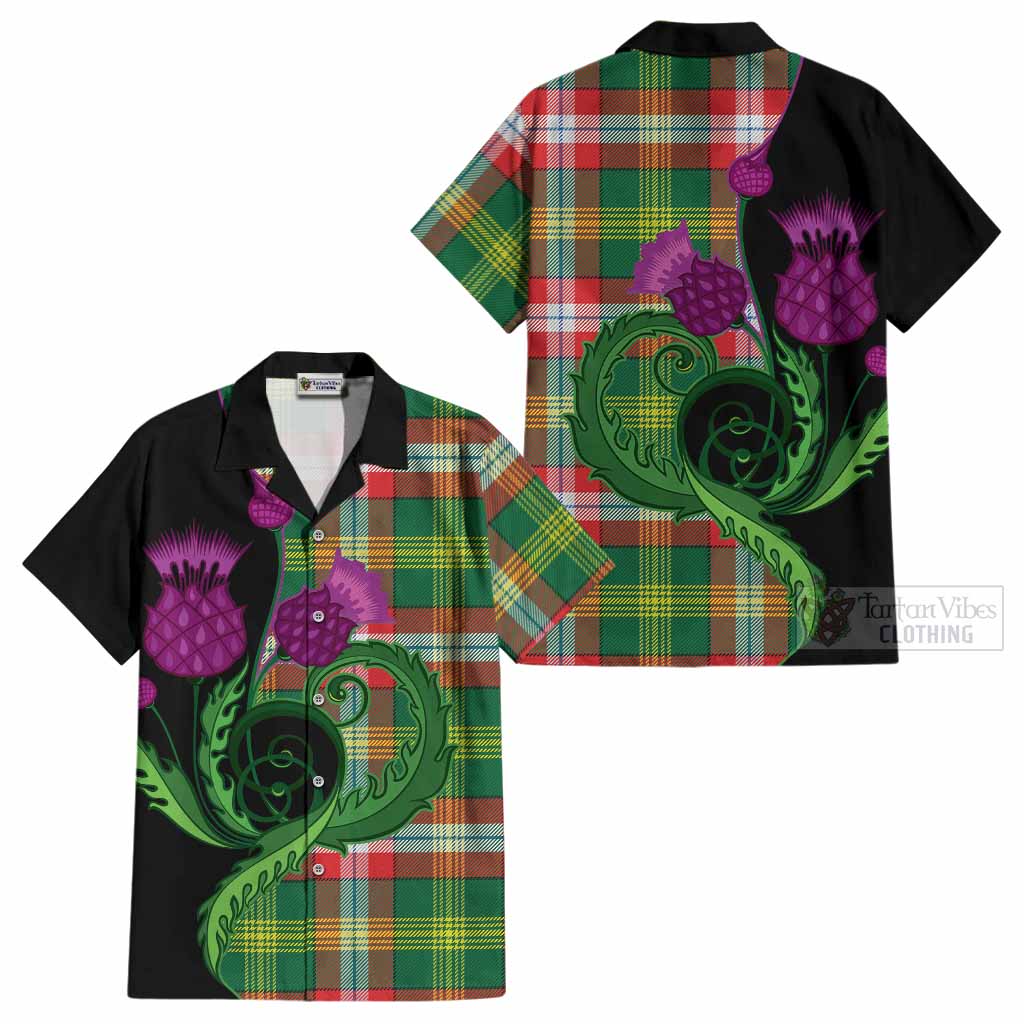 Northwest Territories Canada Tartan Cotton Hawaiian Shirt Traditional Scottish Thistle