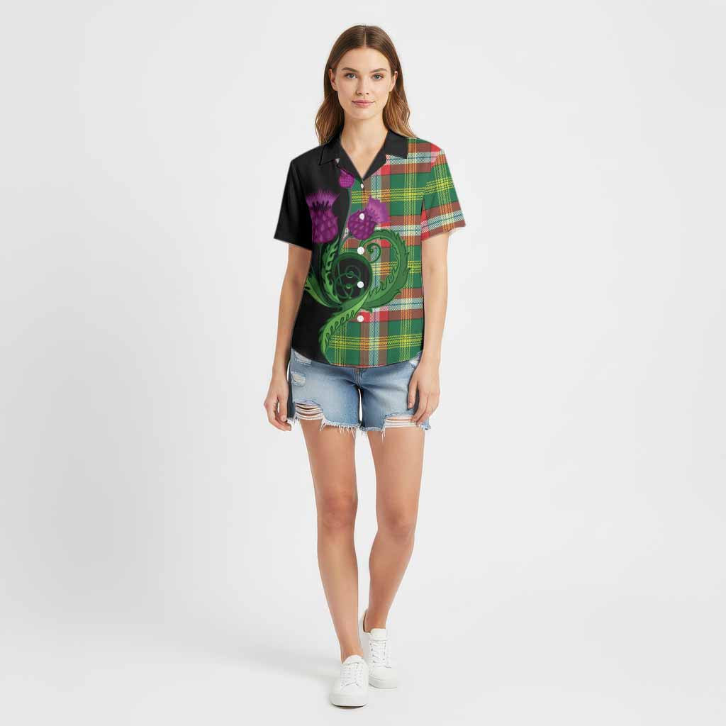 Northwest Territories Canada Tartan Cotton Hawaiian Shirt Traditional Scottish Thistle