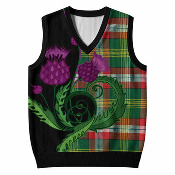Northwest Territories Canada Tartan Knitted V-Neck Vest Traditional Scottish Thistle
