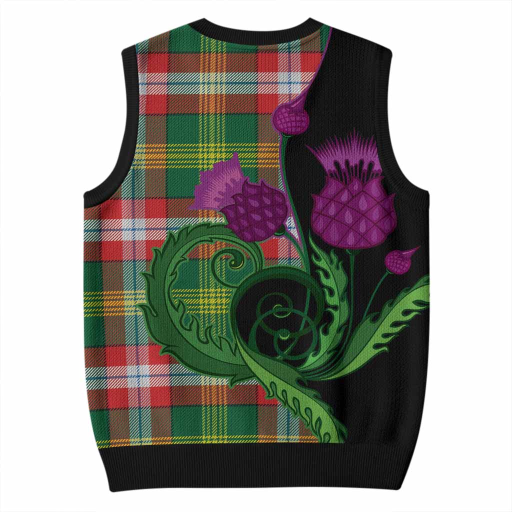 Northwest Territories Canada Tartan Knitted V-Neck Vest Traditional Scottish Thistle