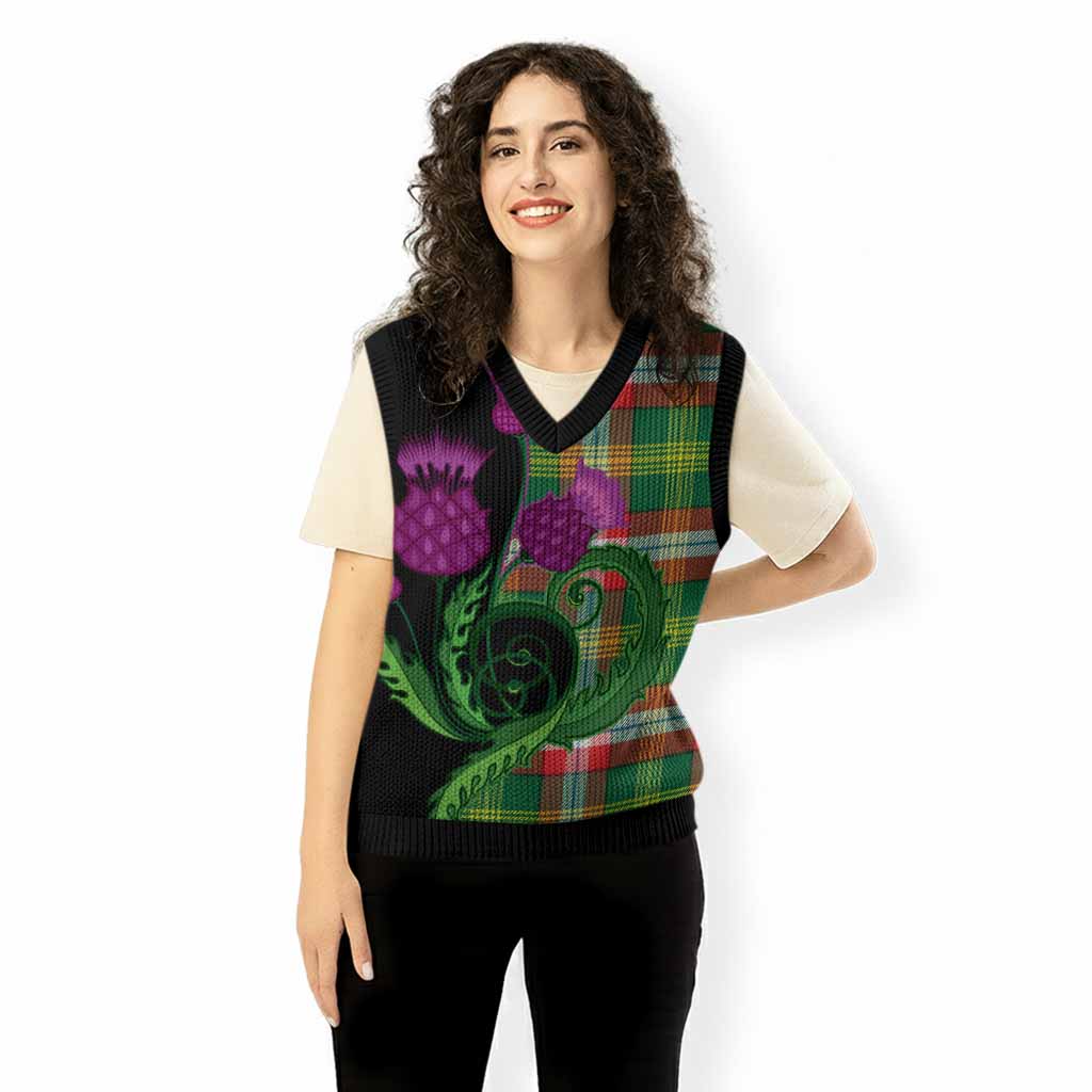 Northwest Territories Canada Tartan Knitted V-Neck Vest Traditional Scottish Thistle