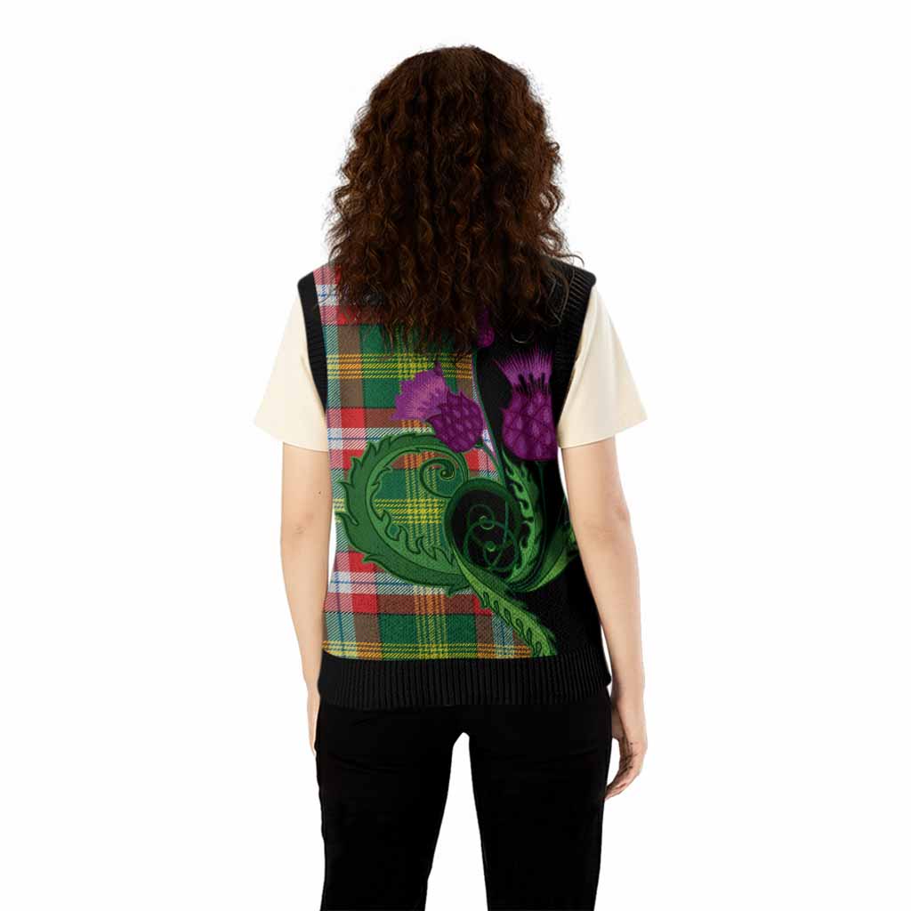 Northwest Territories Canada Tartan Knitted V-Neck Vest Traditional Scottish Thistle