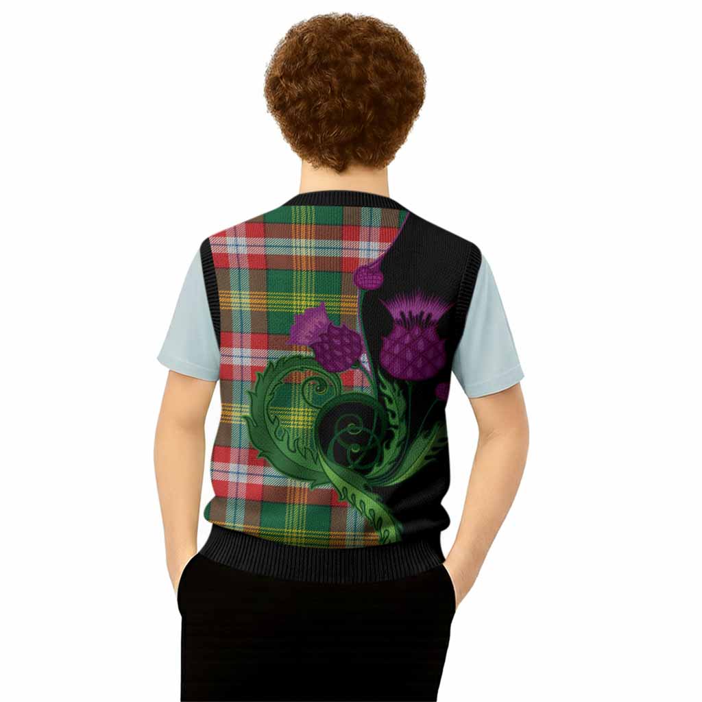 Northwest Territories Canada Tartan Knitted V-Neck Vest Traditional Scottish Thistle