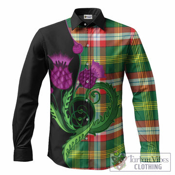 Northwest Territories Canada Tartan Long Sleeve Button Shirts Traditional Scottish Thistle