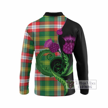 Northwest Territories Canada Tartan Long Sleeve Polo Shirt Traditional Scottish Thistle