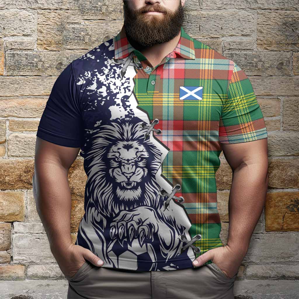 Northwest Territories Canada Tartan Scottish Polo Shirt Angry Lion With Soccer Ball Style