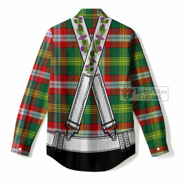 Northwest Territories Tartan Lederhosen Costume Women Casual Shirt Scotland Thistle Floral
